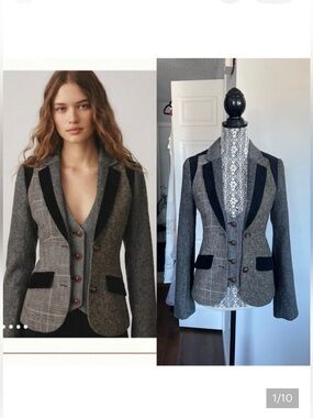 VTG Anthropologie Cartonnier Alma Mater Patchwork Herringbone Blazer Jacket.Sz 2
